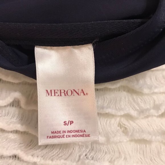 MERONA one piece swimsuit navy blue nautical stripe rope halter beach small - Picture 4 of 8